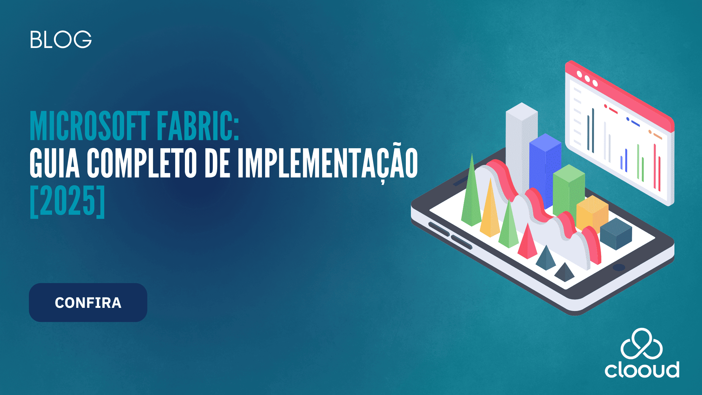 Imagem com texto e imagem de dados em um tablet para representar informações de BI com Microsoft Fabric