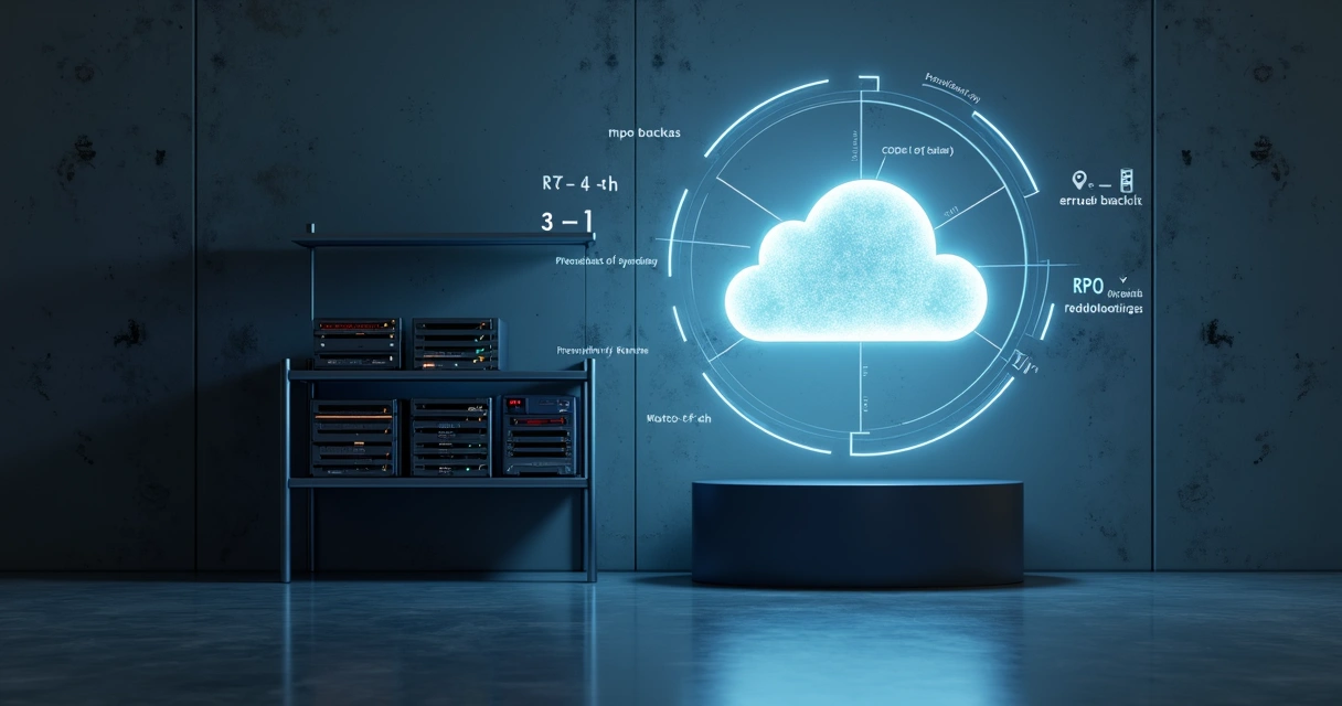 Comparação visual entre backup local físico e backup em nuvem em conceito 3-2-1