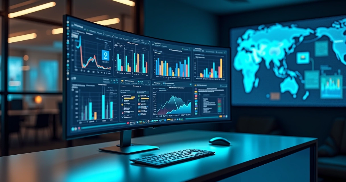 Painel de dados corporativos em nuvem com gráficos de BI integrados