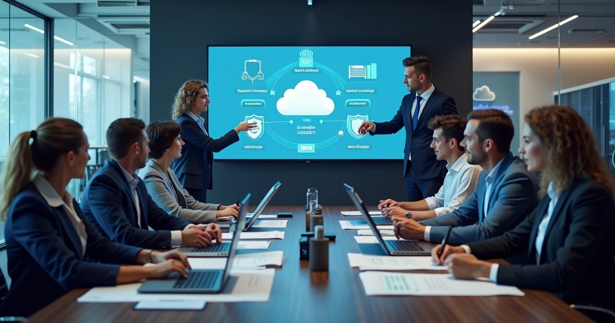 Equipe de TI interna em reunião com parceiro externo de tecnologia