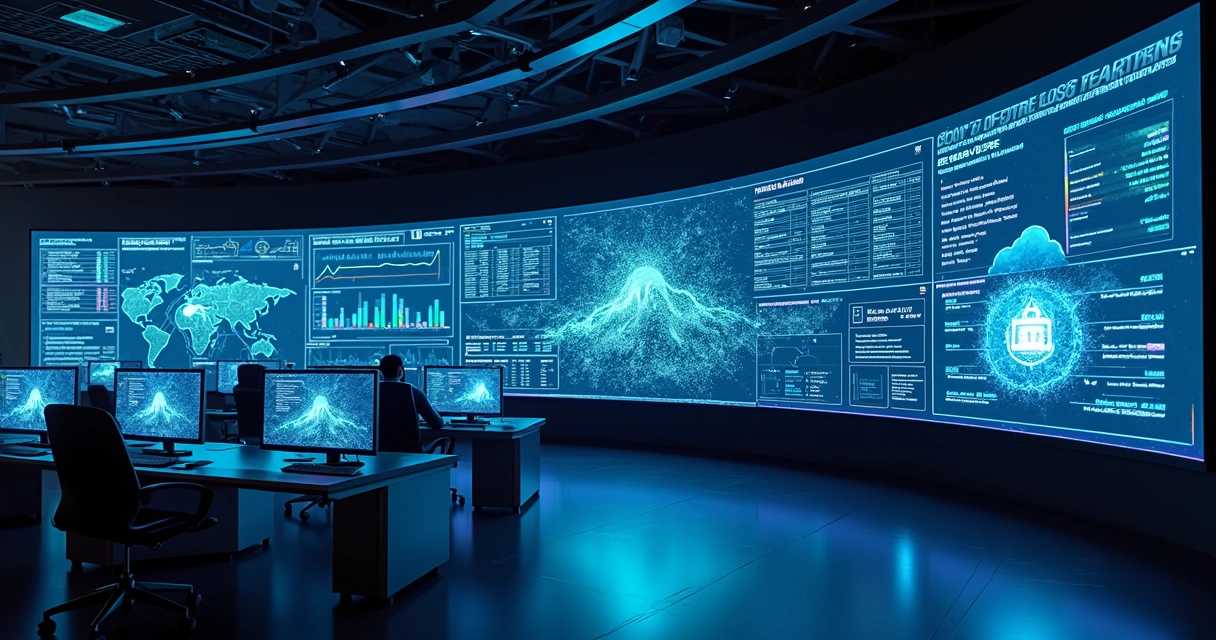 Painel financeiro digital com gráficos globais e ícones de nuvem e cadeado