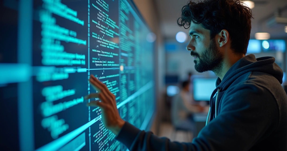 Profissional de TI trabalhando com múltiplas telas mostrando gráficos, códigos e sistemas enquanto atende suporte remoto de forma detalhada